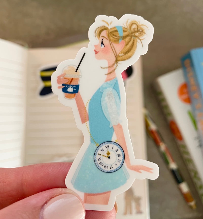 Die-cut Cinderella sticker for iPhone that reimagines the Disney princess as a regular park guest.