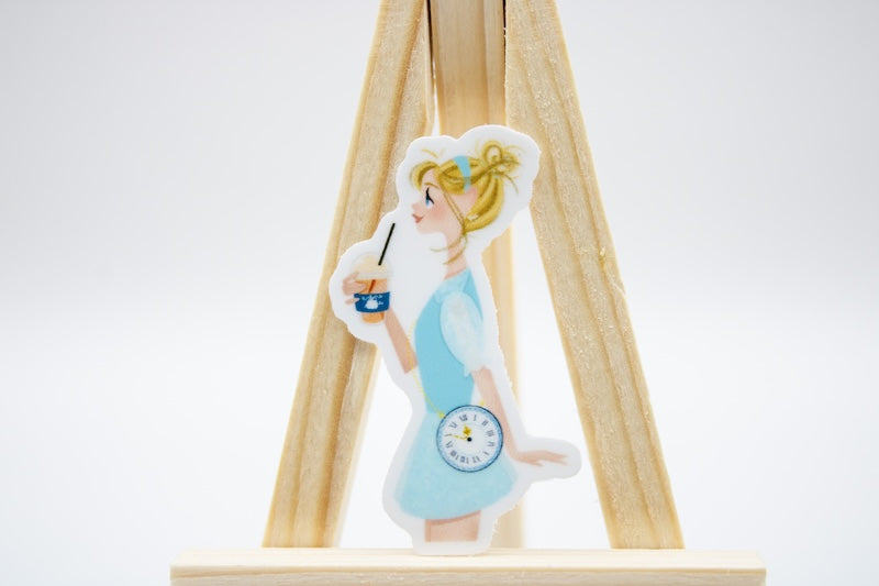Die-cut Cinderella sticker for iPhone that reimagines the Disney princess as a regular park guest.