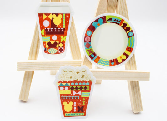 Disney Parks To-Go Cup, Paper Plate and Popcorn Sticker Bundle