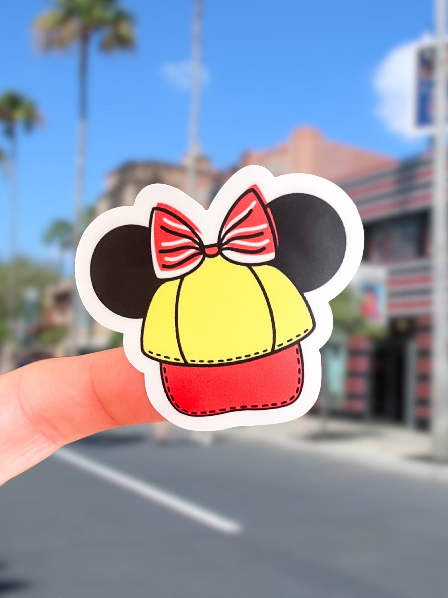 Red and Yellow Minnie Baseball Hat Disney Sticker