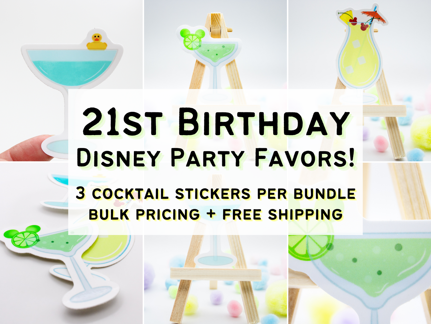 21st Birthday Favors — Set of 3 Disney Cocktail Stickers