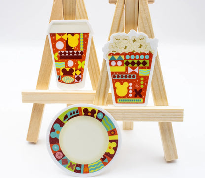 Disney Parks To-Go Cup, Paper Plate and Popcorn Sticker Bundle
